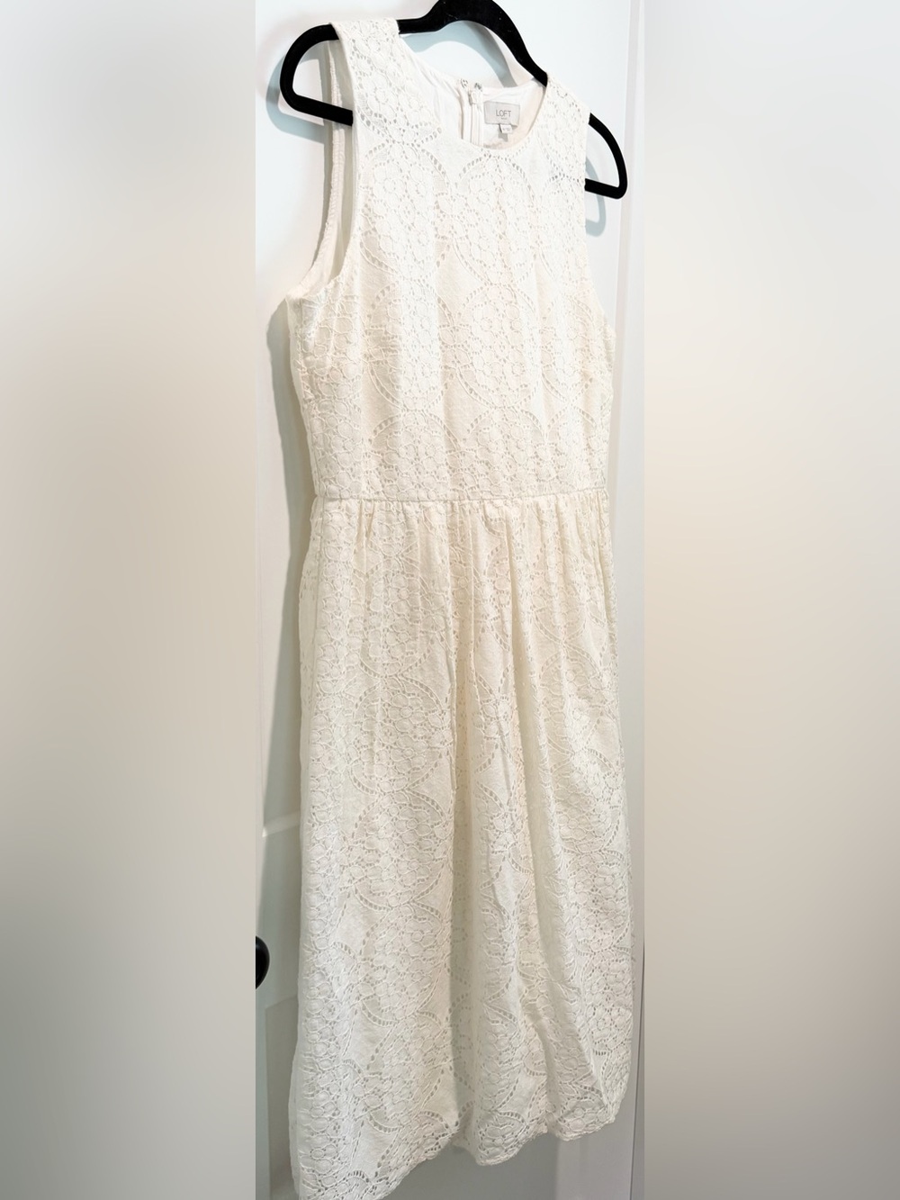 LOFT Ivory Lace Fit & Flare Dress Size 10 Sleeveless Romantic Bridal - Picture 4 of 9
